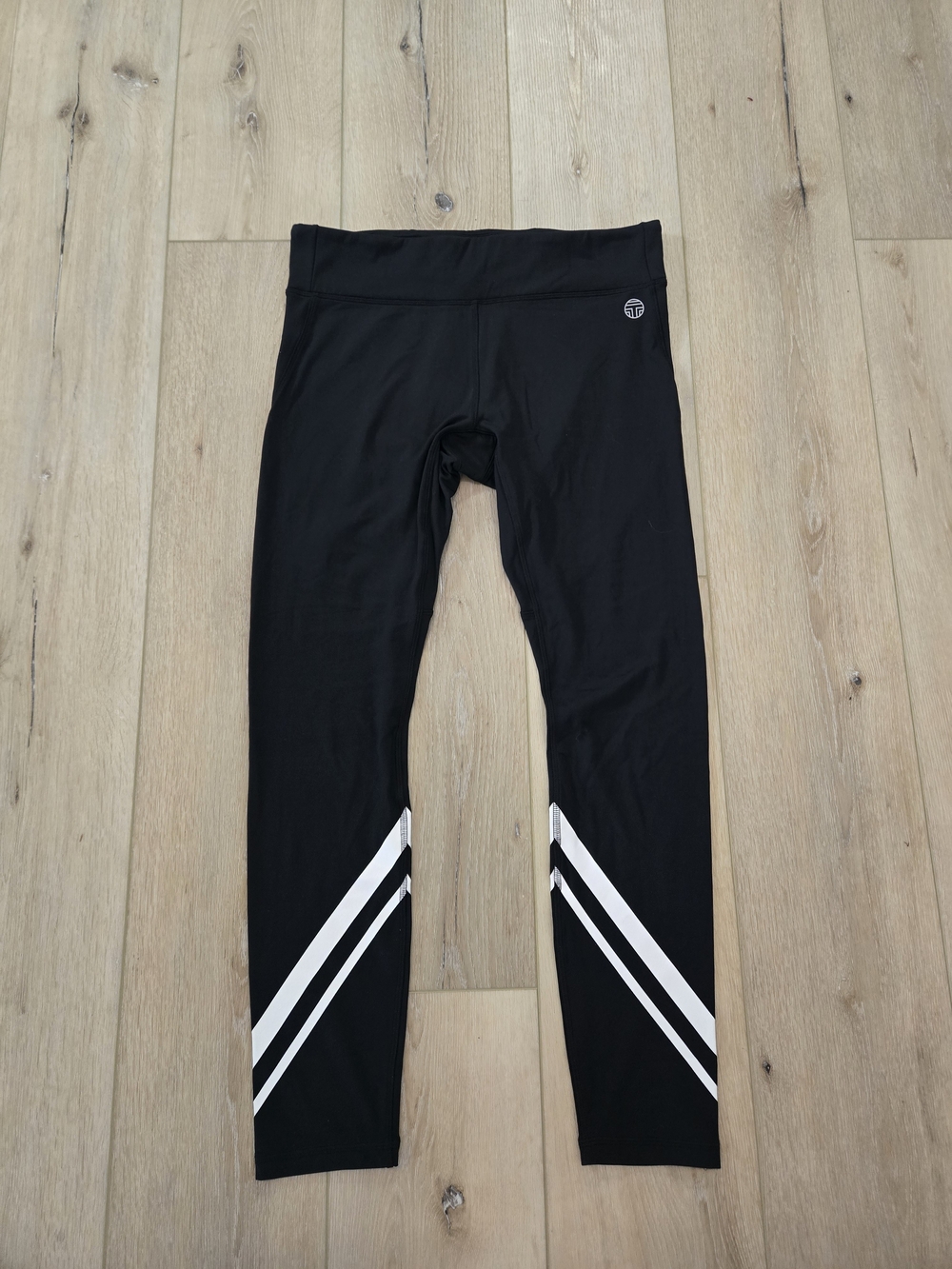Tory Sport Leggings Women’s XL Black White Striped Ankle Stretch Logo